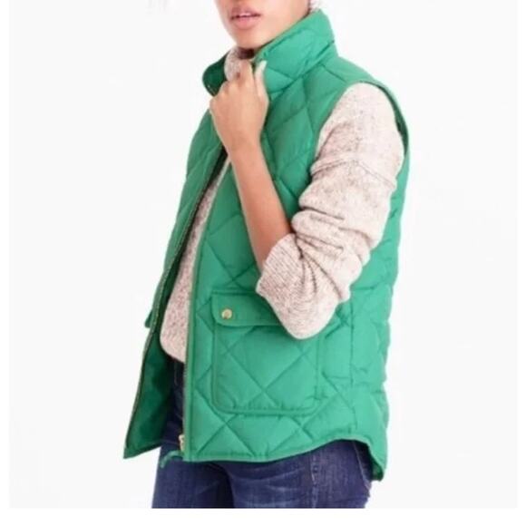 J. Crew Full Zip Stand Collar Down Puffer Excursion Vest Kelly Green Small - Picture 1 of 5
